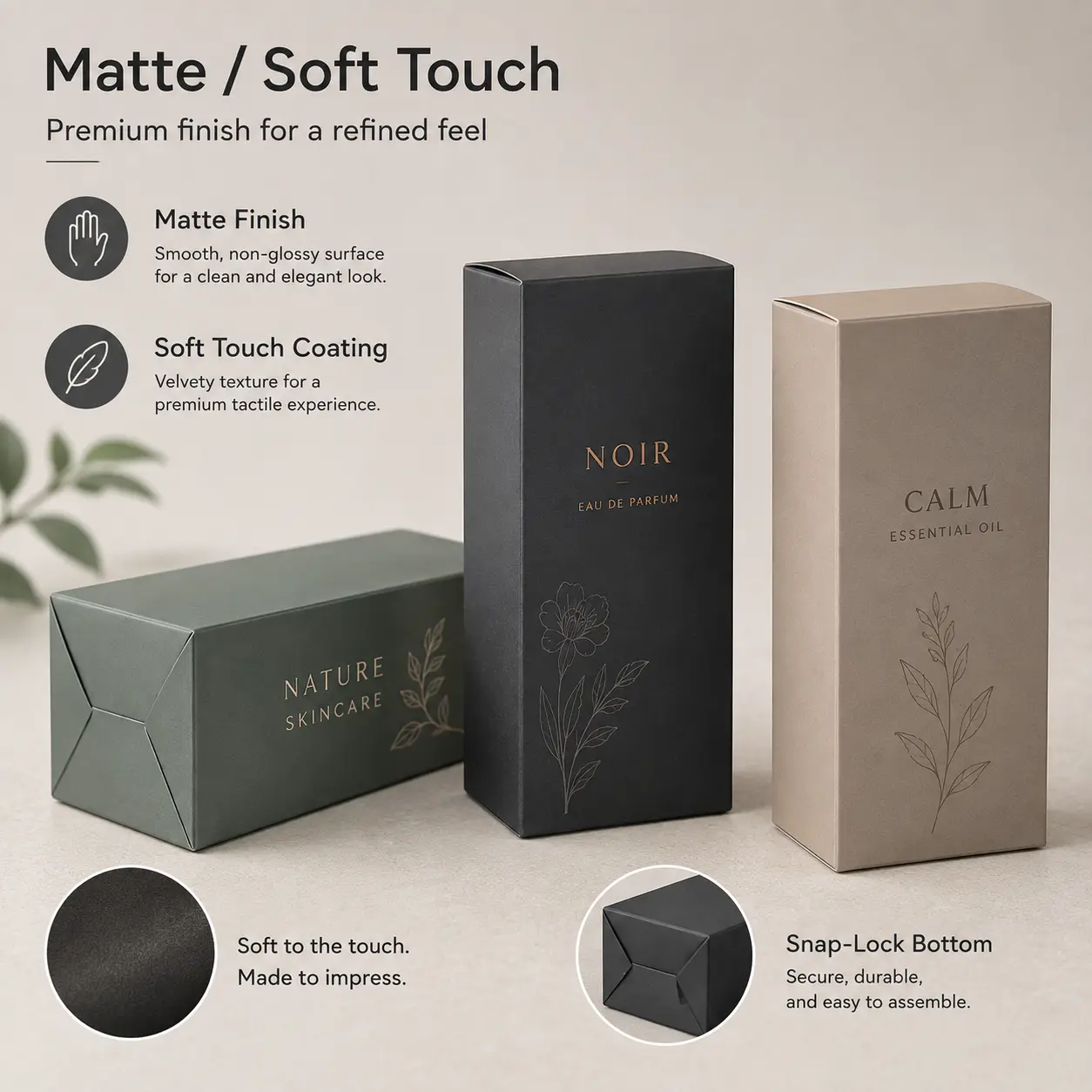 Matte finished Snap-Lock Bottom Carton