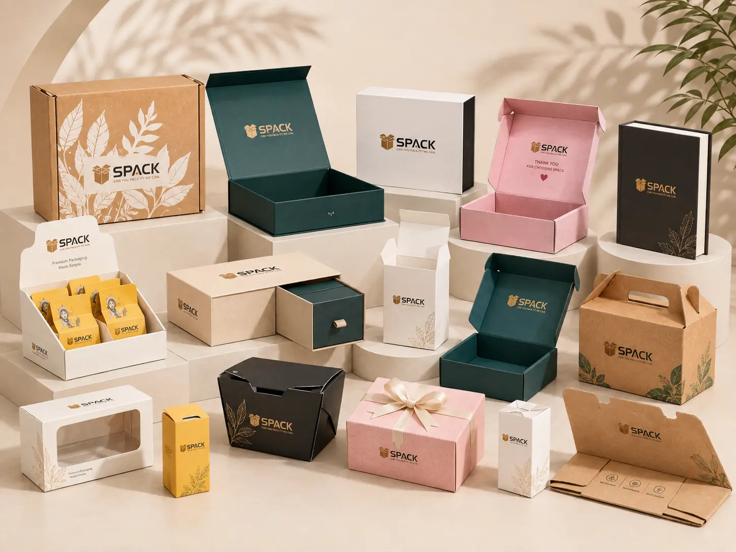Selection of custom packaging boxes manufactured by Staviso Package