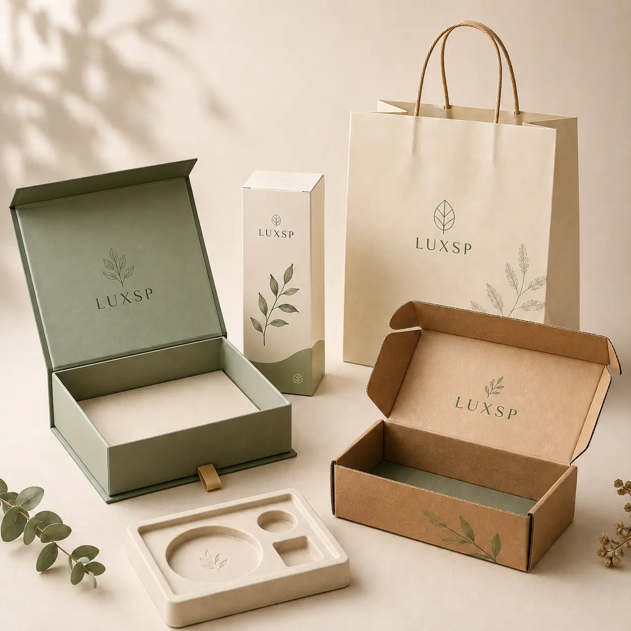 Custom rigid box, folding carton, corrugated mailer box, paper bag, and packaging insert